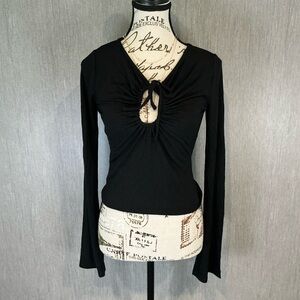 Silence + Noise Black Ruched Long Sleeve Blouse Size Medium